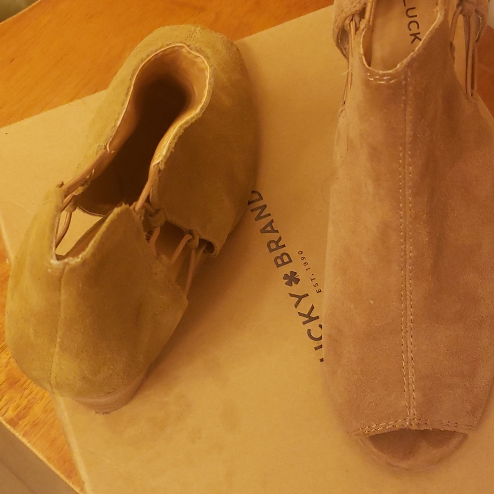 Suede open toe wedge bootie